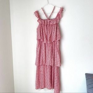 & Other Stories Off Shoulder Tiered Ruffle Pink Floral Berry Print Midi Dress 10